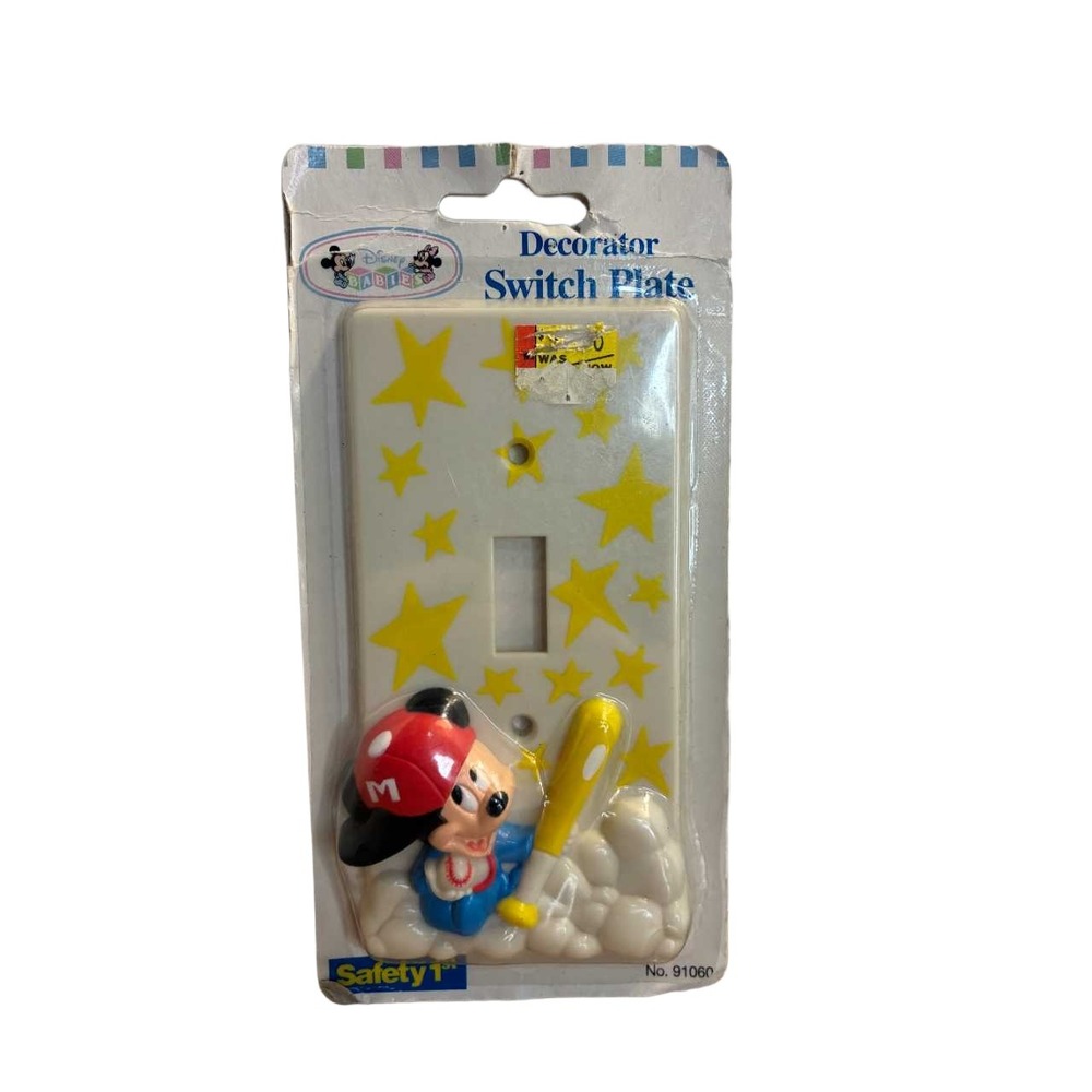Vintage 1995 Disney Babies Mickey Mouse Baseball Switch Plate Safety 1st